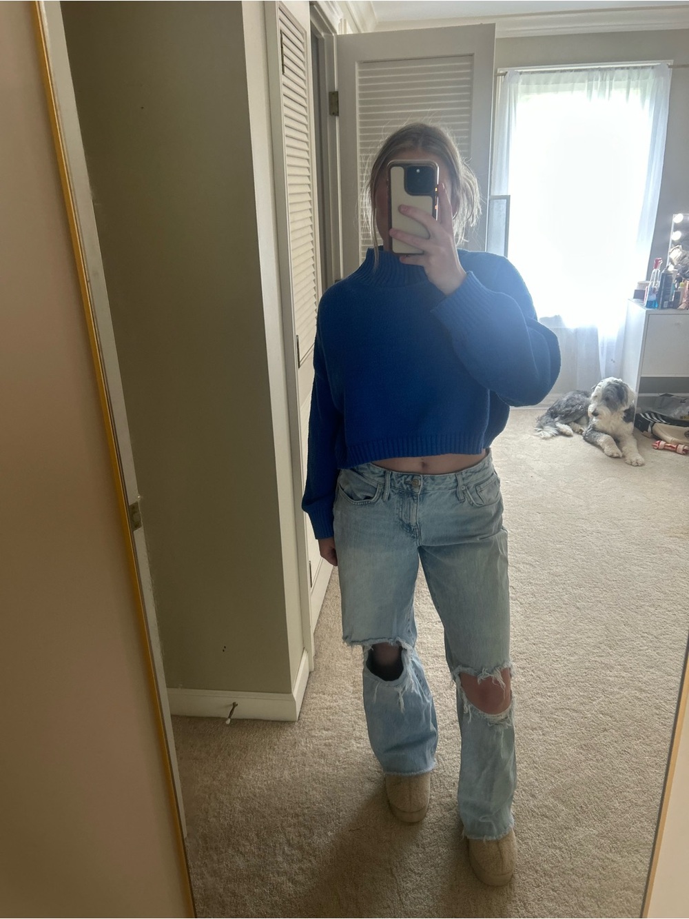 SHEIN Royal Blue Cropped Chunky Knit Sweater